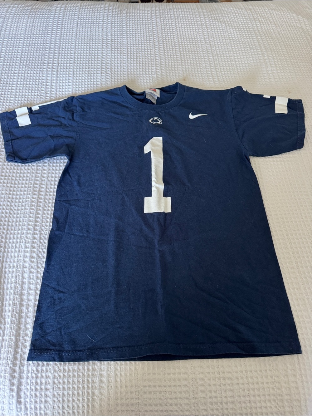 Nike Navy Blue Penn State Football Tee with White Number